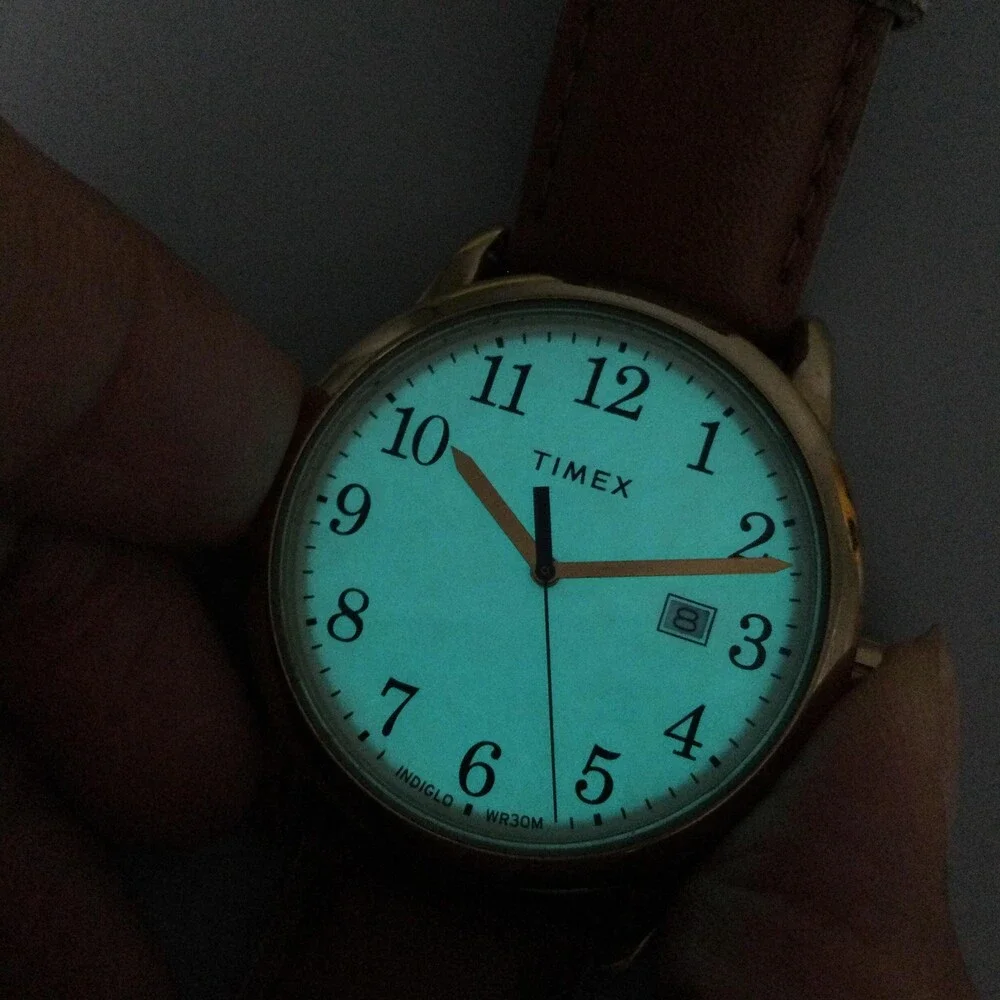 Timex Mens Watch 38mm Gold Tone Brown Leather Band Indiglo Date TW2R62700